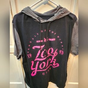 Zoo York graphic t-shirt with hoodie hot- pink lettering size large men's